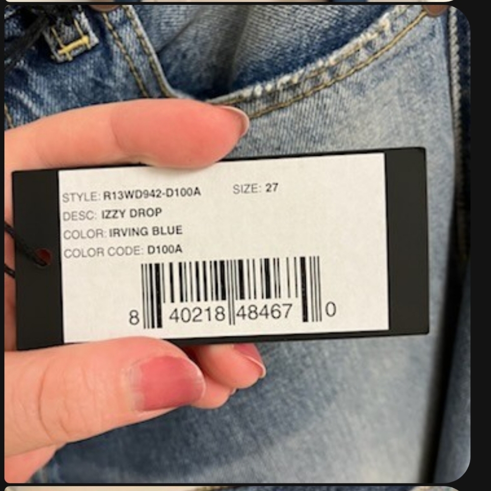 Nwt R13 Izzy Drop Women's Blue Jeans In Irving Blue - Picture 2 of 3